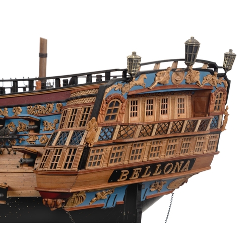 124 - A FINE 1:64 SCALE MODEL OF THE 74-GUNSHIP H.M.S BELLONA [1760]
The planked and pinned 32in. hull, co... 