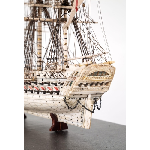 143 - EARLY 19TH CENTURY FRENCH NAPOLEONIC BEEF BONE PRISONER OF WAR SHIP MODEL
11in. planked and pinned h... 