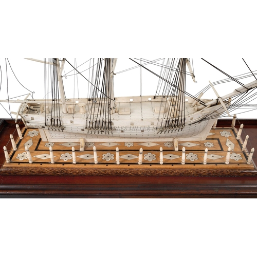 18 - Ø A FINE AND RARE WHALEBONE MODEL OF A WHALING SHIP, CIRCA 1820
the 19in. hull with uninterrupted pl... 