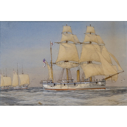 191 - WILLIAM FREDRICK MITCHELL (1845-1914)
H.M. Sloop 'Dragon’ towing H.M. Schooners ‘Harrier’ and ‘Undin... 