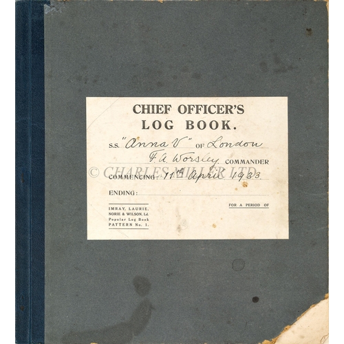 208 - FRANK WORSLEY'S LOG BOOK FROM THE S.S. ANNA V, 1933
Chief Officer's Log Book kept between 11 April-1... 