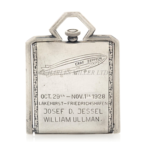 211 - A SILVER FOB WATCH COMMEMORATING THE VOYAGE OF THE AIRSHIP GRAF ZEPPELIN BETWEEN LAKEHURST AND FRIED... 