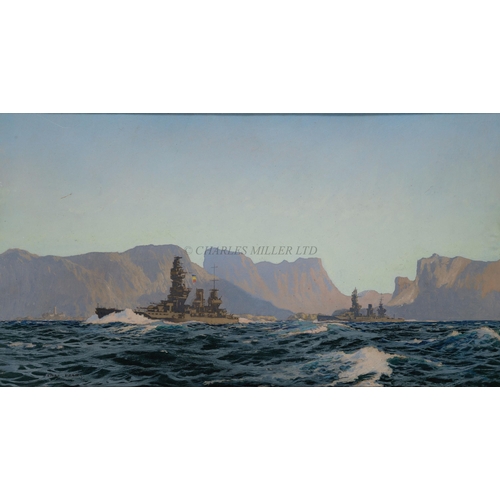 242 - δ CHARLES PEARS (BRITISH, 1873-1958)
Japanese Battleships 'Fuso' & 'Yamishiro' off South America
Sig... 