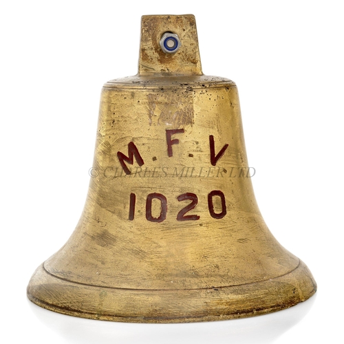 262 - THE SHIP'S BELL FOR THE ADMIRALTY TRAWLER M.F.V. 1020, 1944
cast in brass with lined rim and shoulde... 