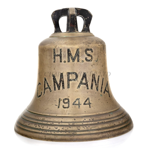 263 - THE SHIP'S BELL FROM H.M. ESCORT CARRIER CAMPANIA, 1944
regulation pattern, cast in bell metal with ... 