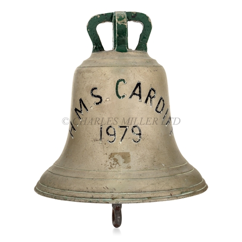 265 - THE SHIP'S BELL FROM H.M.S. CARDIFF, 1979
cast and brass-inscribed H.M.S. CARDIFF 1979 in black-fill... 