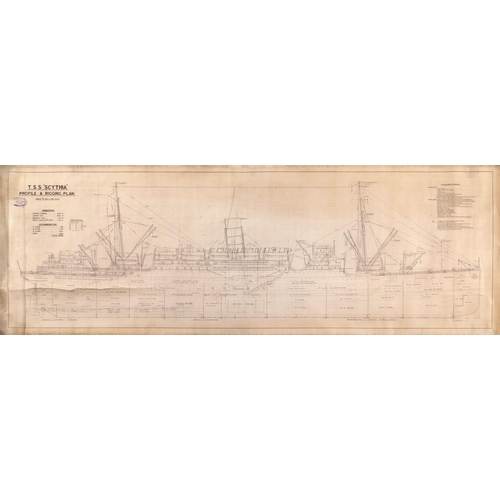 78 - A SET OF VICKERS DRAUGHT OFFICE PLANS FOR THE R.M.S. CYTHIA, BUILT FOR CUNARD 1921
two black ink on ... 