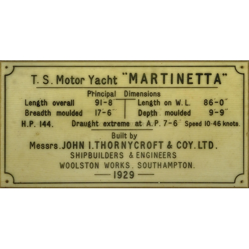 89 - A BUILDER'S MODEL FOR THE TWIN SCREW MOTOR YACHT MARTINETTA BY JOHN I. THORNYCROFT AND CO. LTD., SOU... 