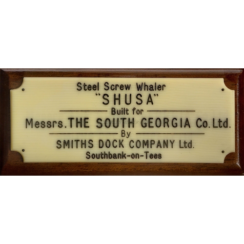 91 - A RARE BUILDER'S MODEL FOR THE WHALER SHUSA, BUILT BY SMITH'S DOCK CO. LTD. FOR THE SOUTH GEORGIA CO... 