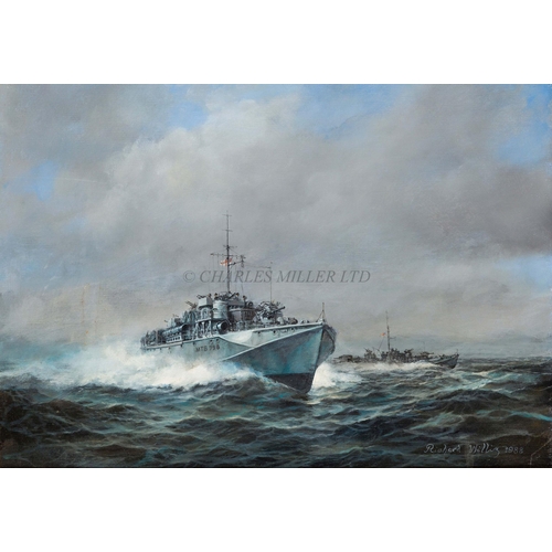 248 - δ RICHARD WILLIS (BRITISH, B. 1924)
M.T.B. '758' at speed
Signed and dated 'Richard Willis 1988'
Oil... 