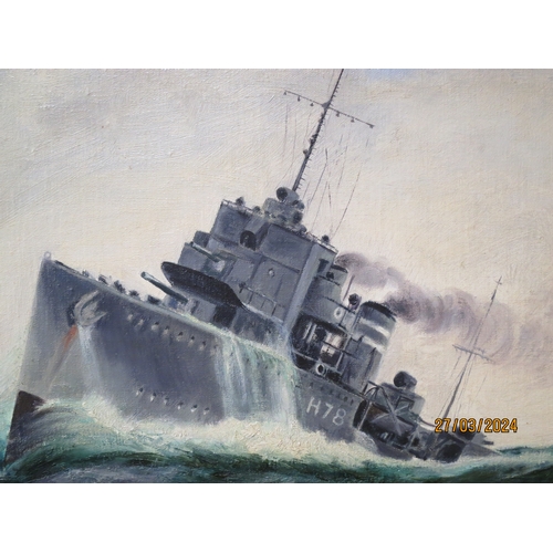 228 - MARGARET ANDERSON (BRITISH, 20TH CENTURY)
The destroyer H.M.S. 'Fame' escorting an Atlantic convoy, ... 