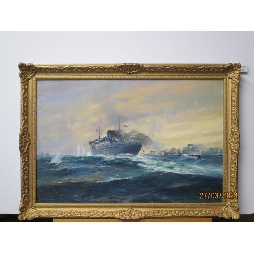 229 - δ FRANK HENRY MASON (BRITISH, 1876-1965)
Self Sacrifice: H.M.S. 'Jervis Bay' in action with S.M.S. '... 