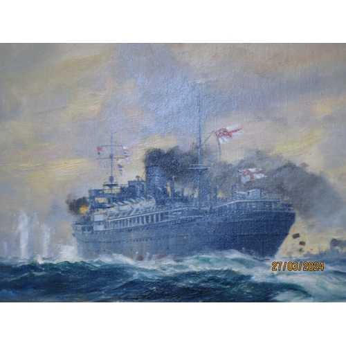 229 - δ FRANK HENRY MASON (BRITISH, 1876-1965)
Self Sacrifice: H.M.S. 'Jervis Bay' in action with S.M.S. '... 