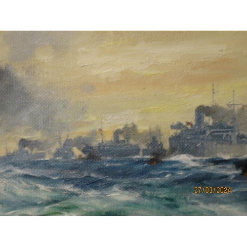 229 - δ FRANK HENRY MASON (BRITISH, 1876-1965)
Self Sacrifice: H.M.S. 'Jervis Bay' in action with S.M.S. '... 