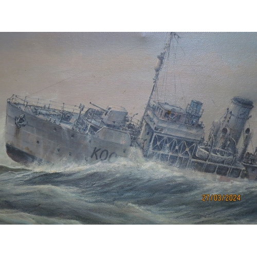 230 - δ GEOFF SHAW (BRITISH, 1924-1992)
H.M.S. 'Carnation' on convoy escort duty in the Atlantic, 1944
Sig... 