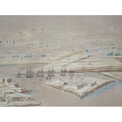 175 - MALTESE SCHOOL, (CIRCA 1800)
Possible print design: View of the Grand Port of Malta with location ke... 