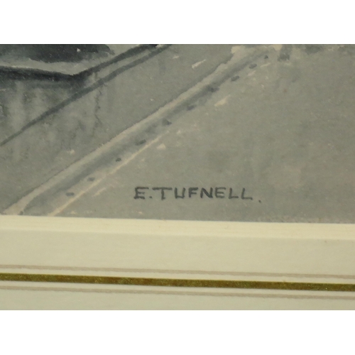 238 - δ ERIC TUFNELL (BRITISH, 1888-1978)
H.M.S. ‘Prince of Wales’ in Singapore 1941
Signed ‘E. Tufnell (l... 