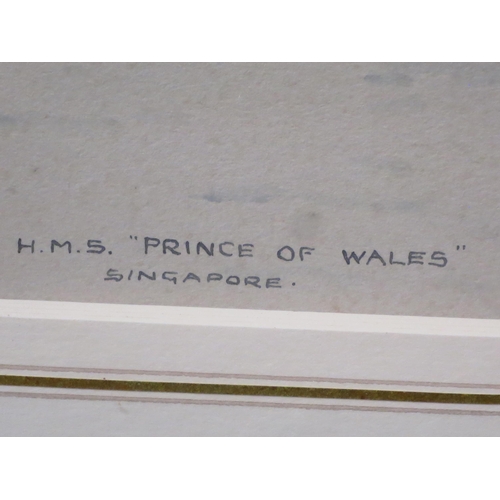 238 - δ ERIC TUFNELL (BRITISH, 1888-1978)
H.M.S. ‘Prince of Wales’ in Singapore 1941
Signed ‘E. Tufnell (l... 