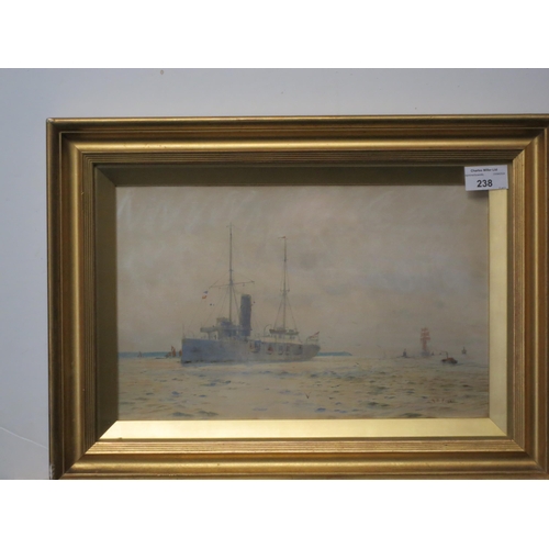 238 - δ ERIC TUFNELL (BRITISH, 1888-1978)
H.M.S. ‘Prince of Wales’ in Singapore 1941
Signed ‘E. Tufnell (l... 