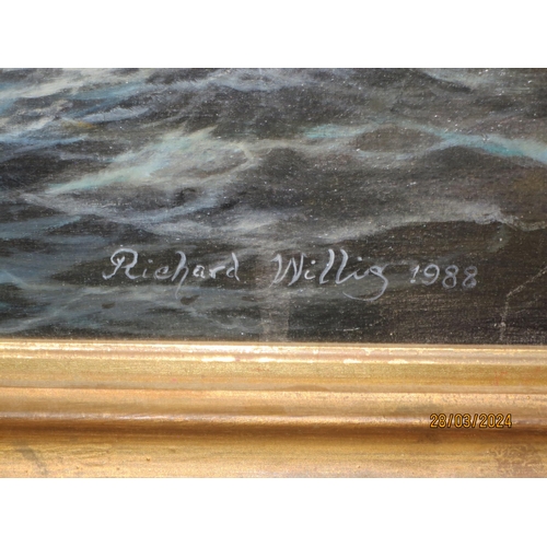 248 - δ RICHARD WILLIS (BRITISH, B. 1924)
M.T.B. '758' at speed
Signed and dated 'Richard Willis 1988'
Oil... 