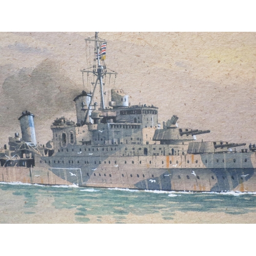 252 - δ DEREK GEORGE MONTAGUE GARDNER (BRITISH, 1914-2007)
A Southampton Class cruiser in dazzle camouflag... 