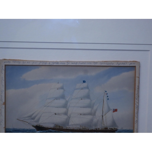 3 - ENGLISH SCHOOL, (CIRCA 1890)
Study of the barque 'Beechwood'
Extensively inscribed on original mount... 