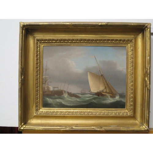 9 - ATTRIBUTED TO THOMAS WHITCOMBE (BRITISH, 1763-1824)
Study of a cutter leaving the harbour
Oil on can... 