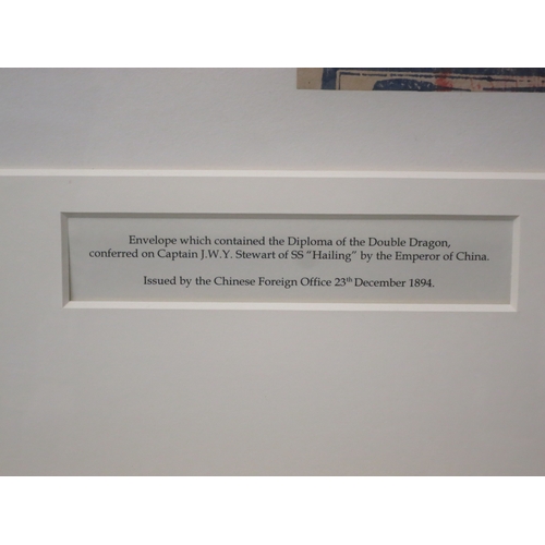 187 - THE DIPLOMA OF THE DOUBLE DRAGON: AN IMPERIAL CHINESE LETTER AND CERTIFICATE CONFERRED ON CAPT. J.W.... 