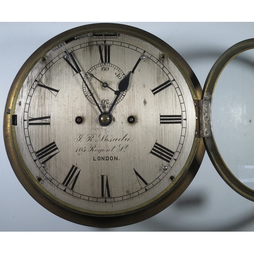 283 - A FINE SHIP'S BELL BULKHEAD CLOCK INCORPORATING THE SEQUENCE FOR THE 'DOG WATCHES' BY J.R. LOSADA, L... 