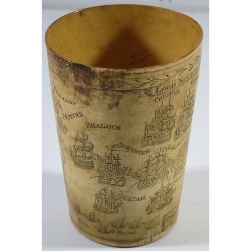 140 - RARE GEORGE III HORN BEAKER COMMEMORATING THE BATTLE OF THE NILE BY NATHANIEL SPILMAN OF YARMOUTH, D... 