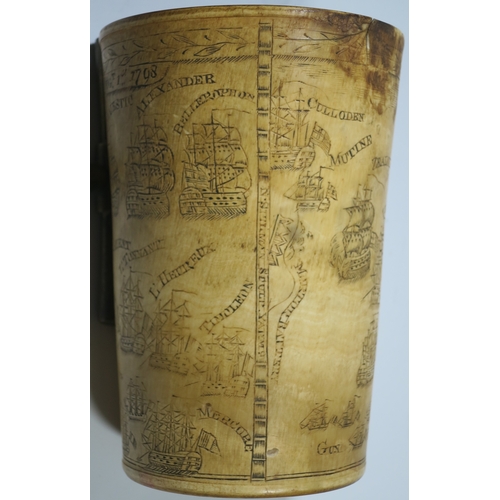 140 - RARE GEORGE III HORN BEAKER COMMEMORATING THE BATTLE OF THE NILE BY NATHANIEL SPILMAN OF YARMOUTH, D... 