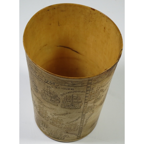 140 - RARE GEORGE III HORN BEAKER COMMEMORATING THE BATTLE OF THE NILE BY NATHANIEL SPILMAN OF YARMOUTH, D... 