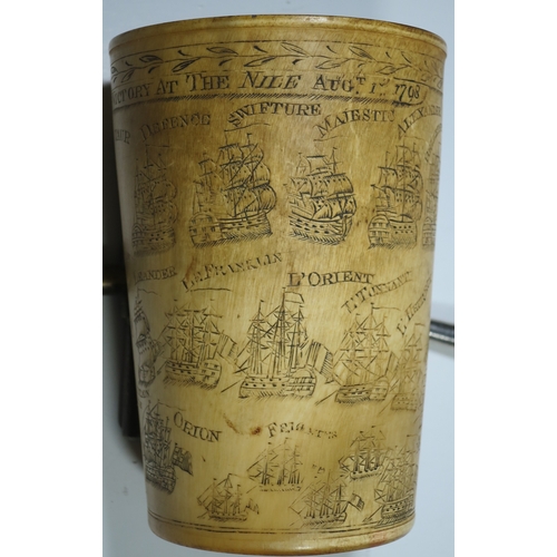 140 - RARE GEORGE III HORN BEAKER COMMEMORATING THE BATTLE OF THE NILE BY NATHANIEL SPILMAN OF YARMOUTH, D... 