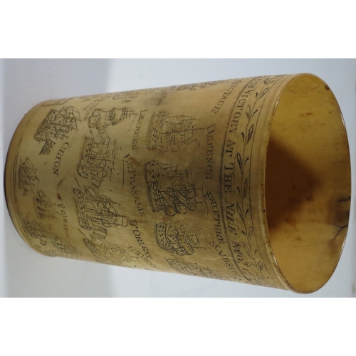 140 - RARE GEORGE III HORN BEAKER COMMEMORATING THE BATTLE OF THE NILE BY NATHANIEL SPILMAN OF YARMOUTH, D... 