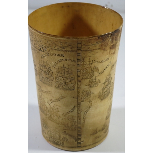 140 - RARE GEORGE III HORN BEAKER COMMEMORATING THE BATTLE OF THE NILE BY NATHANIEL SPILMAN OF YARMOUTH, D... 