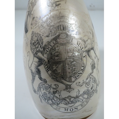 23 - A LARGE-SIZED MID-19TH CENTURY SCRIMSHAW WORKED NAUTILUS SHELL BY C.H. WOOD
incised overall with des... 