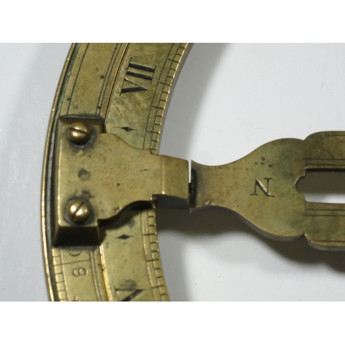 282 - A UNIVERSAL EQUINOCTIAL RING DIAL, CIRCA 1800in lacquered brass, chapter ring with black-filled Roma... 