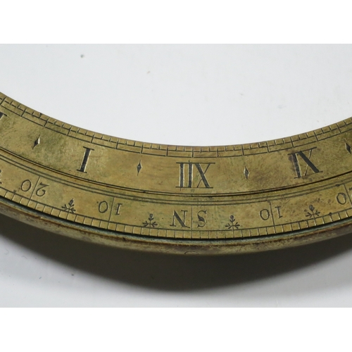 282 - A UNIVERSAL EQUINOCTIAL RING DIAL, CIRCA 1800in lacquered brass, chapter ring with black-filled Roma... 