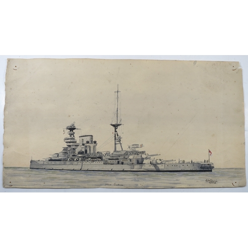 237 - G. A. KITCHIN NAVAL SCHOOL (20TH CENTURY)
H.M.S. 'Rodney'
Signed 'G.A. Kitchin 17.3.43' (lower right... 