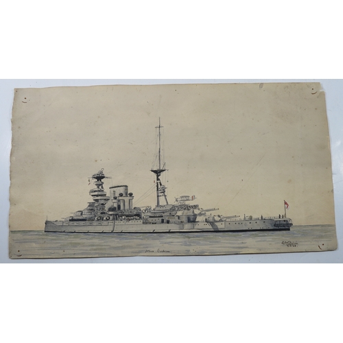 237 - G. A. KITCHIN NAVAL SCHOOL (20TH CENTURY)
H.M.S. 'Rodney'
Signed 'G.A. Kitchin 17.3.43' (lower right... 