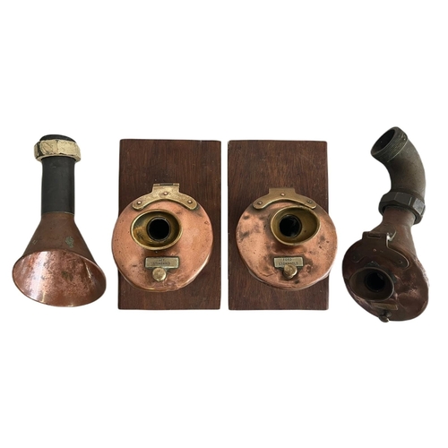 106 - TWO PAIRS OF SPEAKING TUBE TERMINALS, MID 20TH CENTURY
comprising a pair of copper and brass communi... 