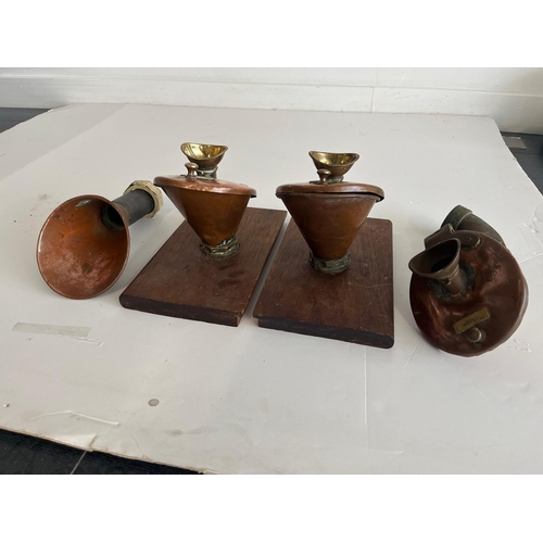 106 - TWO PAIRS OF SPEAKING TUBE TERMINALS, MID 20TH CENTURY
comprising a pair of copper and brass communi... 