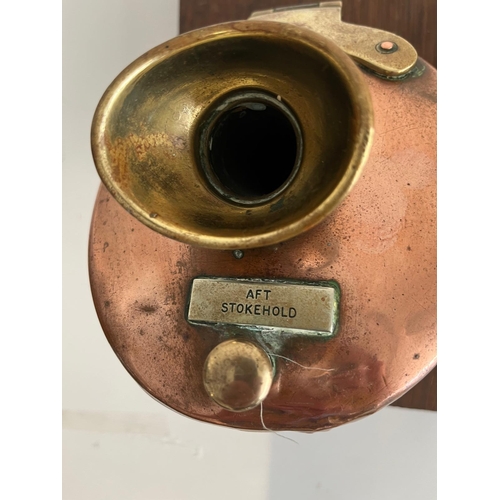 106 - TWO PAIRS OF SPEAKING TUBE TERMINALS, MID 20TH CENTURY
comprising a pair of copper and brass communi... 