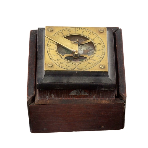 117 - A LATE 19TH CENTURY PORTABLE COMPASS SUNDIAL
unsigned with engraved brass plate, fixed latitude fold... 