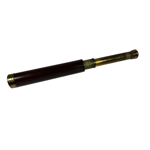 152 - A 1½IN. THREE DRAW TELESCOPE
leather-covered main tube inscribed Enbeeco on the second draw -- 11in.... 