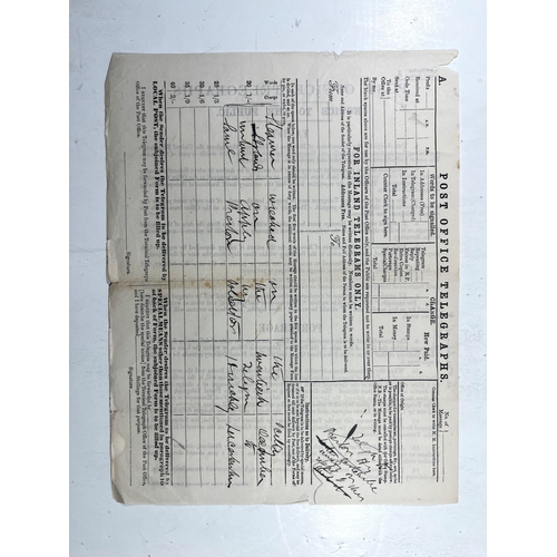 36 - A PAIR OF POST OFFICE TELEGRAMS REPORTING THE WRECKED ISLE OF MAN STEAMBOAT COMPANY STEAM SHIP DELAW... 