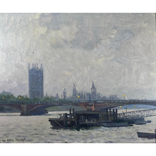 56 - δ WILLIAM ERIC THORP (BRITISH, 1901-1993)
The Houses of Parliament, early evening 
Signed 'W. ERIC T... 