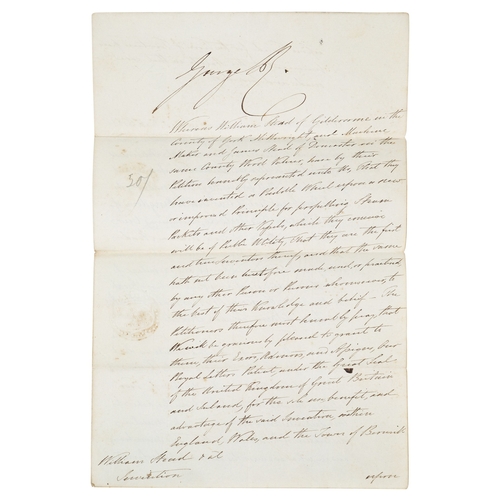 63 - A GRANT OF PATENT FOR A 'NEW FORM OF PADDLE WHEEL' SIGNED BY GEORGE IV, 1828
written over a folded s... 