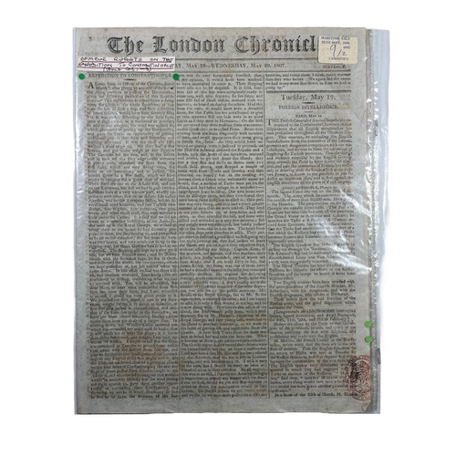 78 - LONDON CHRONICLE COVERING DARDANELLES, 1807
Front page report by an officer of the Canopus mentionin... 