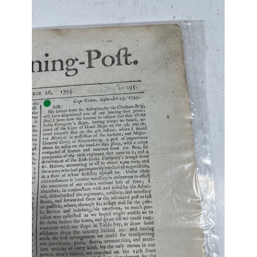 87 - A COPY OF THE LONDON EVENING POST REPORTING THE NAPOLEONIC WARS: CAPTURE OF THE CAPE OF GOOD HOPEThe... 